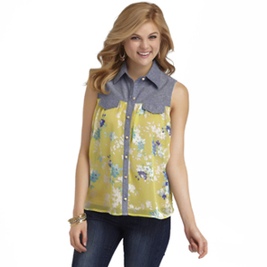 Canyon River Blues Women's Chambray Yoke Chiffon Blouse Canyon River Blues Women's Chambray Yoke Chiffon Blouse