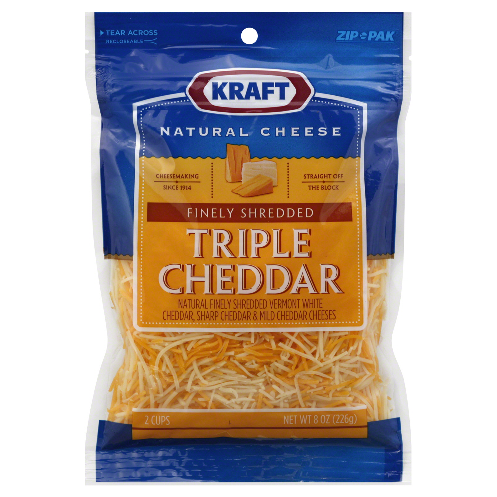 UPC 021000027477 product image for Triple Cheddar Finely Shredded Shredded Cheese 8 OZ PEG | upcitemdb.com
