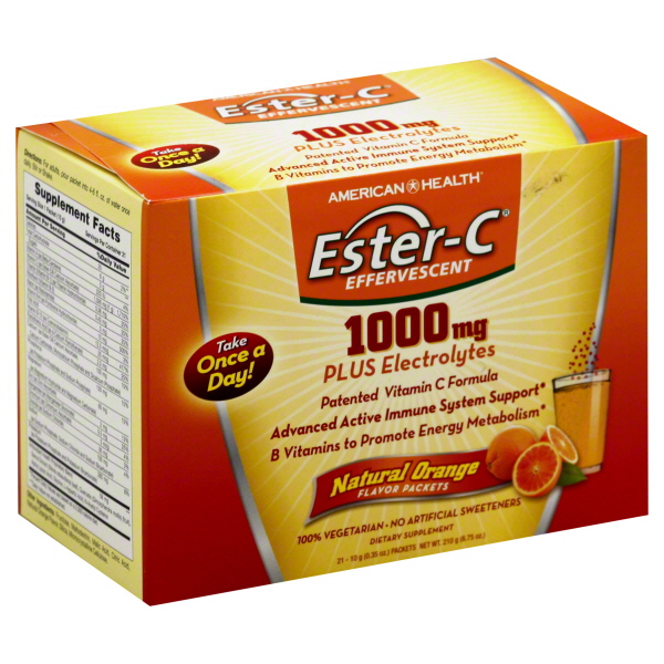 Ester-C, 1000 mg, Natural Orange, Effervescent, 21 - 10 g (0.35 oz) packets [210 g (6.75 oz)]