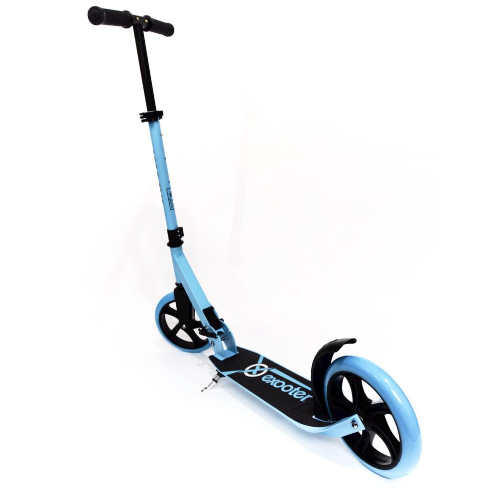 EXOOTER M1450BB Foldable Teen Cruiser Kick Scooter With 200mm Wheels In Vibrant Blue.