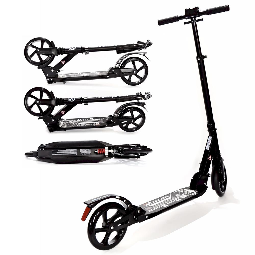 EXOOTER M1350BK Adult Cruiser Kick Scooter With Suspension Shocks In Black.