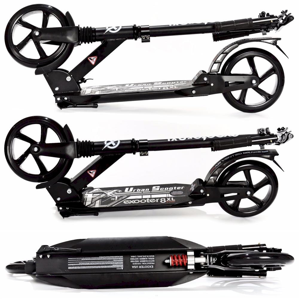 EXOOTER M1350BK Adult Cruiser Kick Scooter With Suspension Shocks In Black.