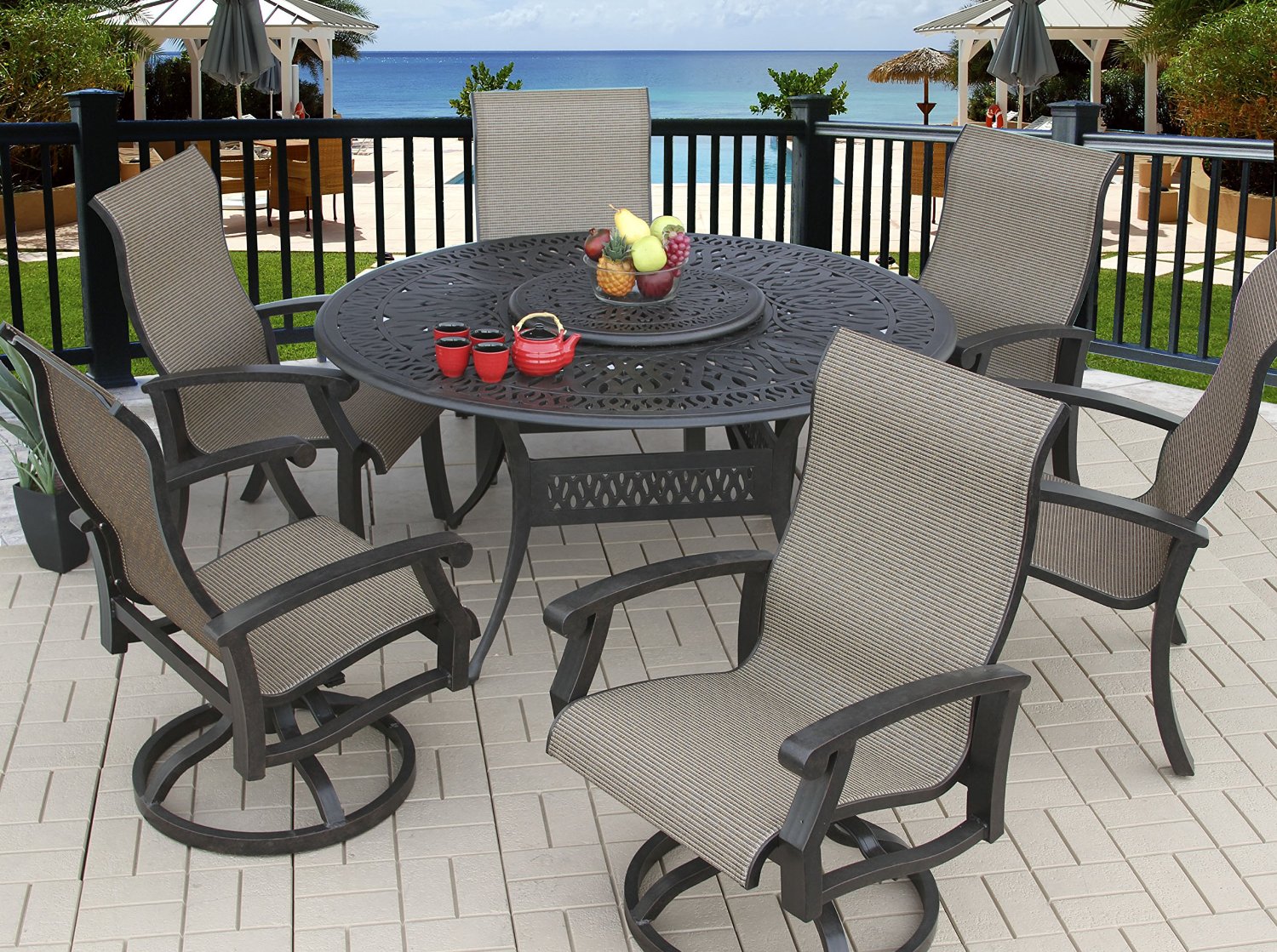 Heritage Outdoor Living Barbados Sling Outdoor Patio 7pc Dining Set with 60