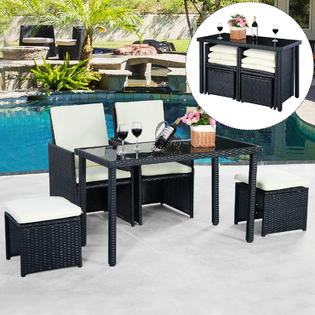 Goplus Goplus 5 PCS Outdoor Patio Garden Rattan Wicker Sofa Set