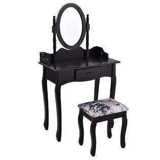 Costway Vanity Wood Makeup Dressing Table Stool Set ...