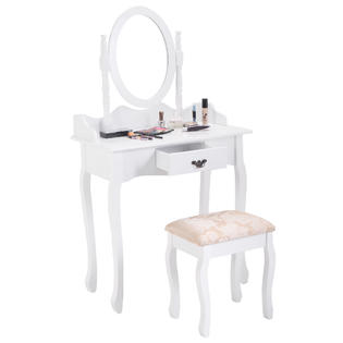 Costway Vanity Wood Makeup Dressing Table Stool Set ...