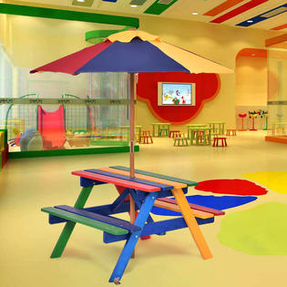 Costway OP3156 4 Seat Kids Picnic Table w/Umbrella Garden ...