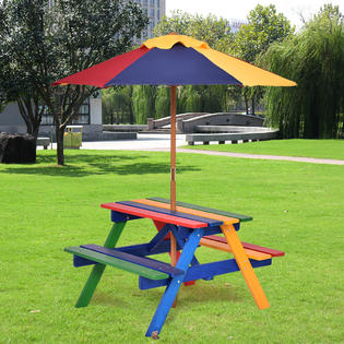 bench table picnic garden outdoor umbrella children folding seat costway wooden yard convertible lifetime benches parasol wood faux walmart rainbow