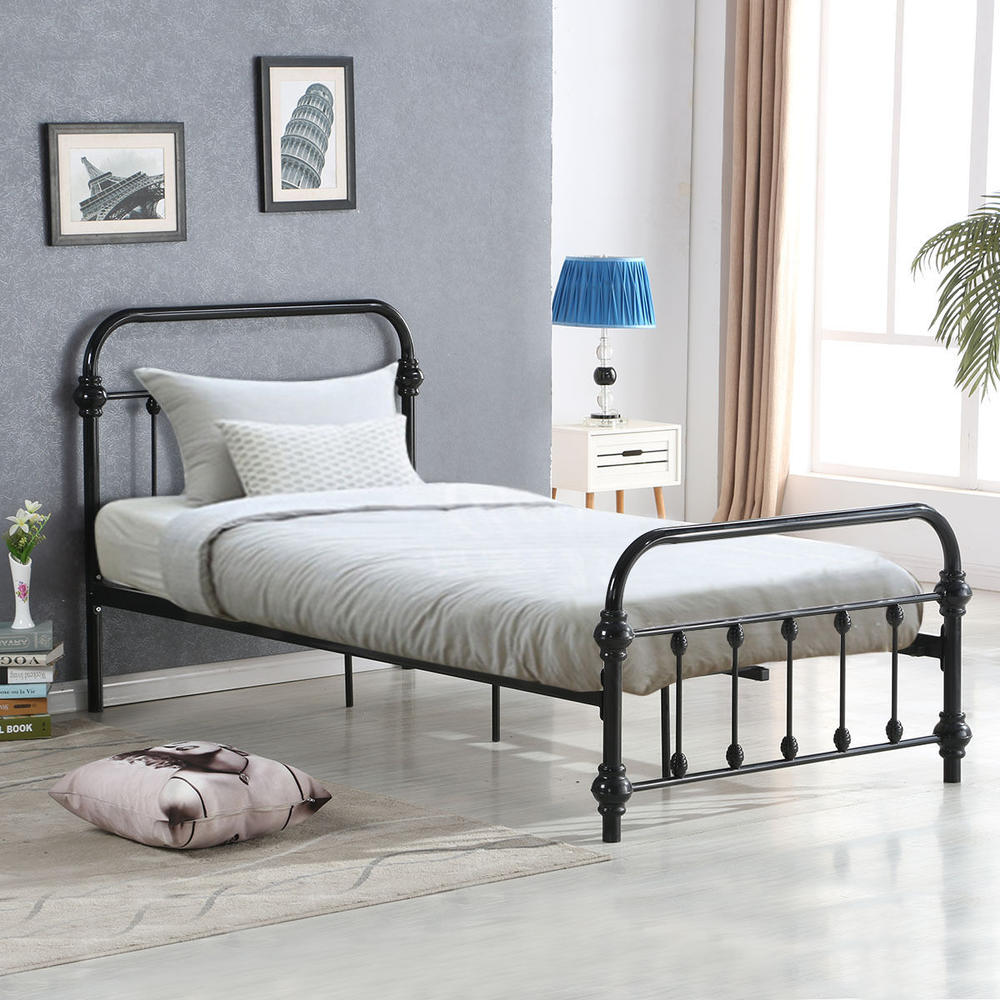 Goplus Twin Size Wood Slats Bed Frame Platform Support Headboard Footboard Furniture