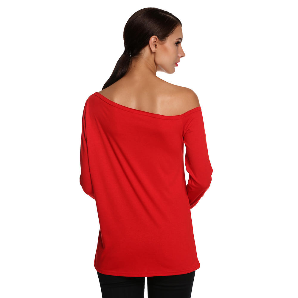 &nbsp; Stylish Ladies Women's Tops T-shirt Casual Long Sleeve Off shoulder Letter Print Tops T-shirt