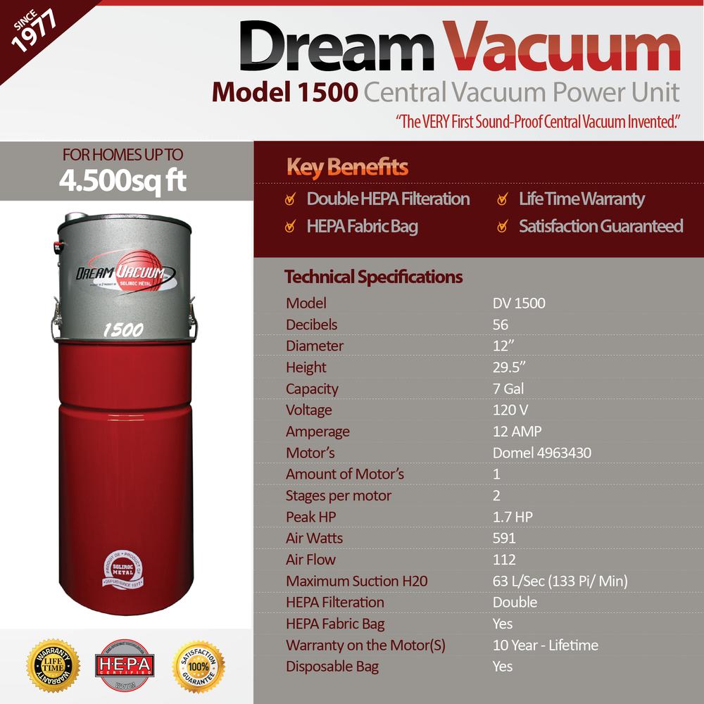 Central Vacuum Power Unit Hepa Filtration Life Time Warranty 4500sq ft
