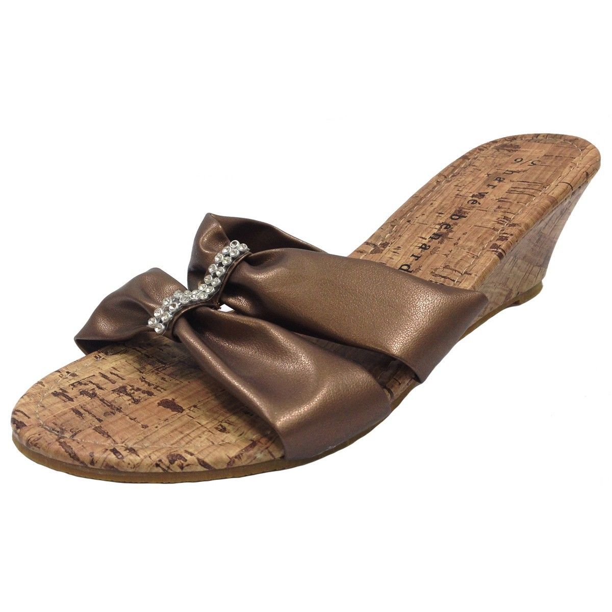 Harvey Benard Womens Memory Foam Mini Wedge Sandals Bronze - Size Large