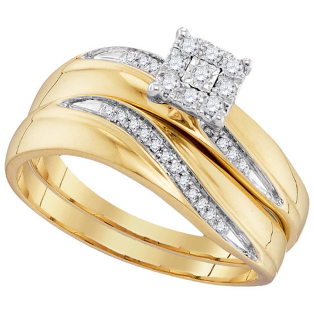 10K Yellow Gold 0.22 Carat Diamond Trio Wedding Ring Set