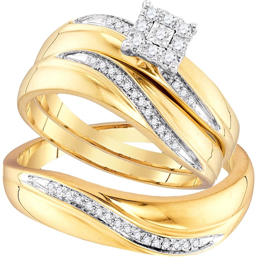 10K Yellow Gold 0.22 Carat Diamond Trio Wedding Ring Set