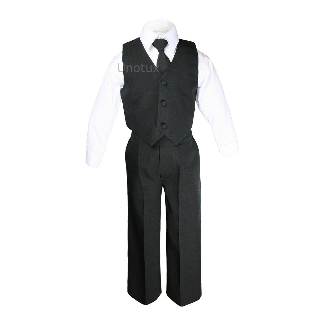Leadertux 7pc S M L XL 2T 3T 4T Baby Toddler Boys Black Suits Tuxedo Formal Wear Wedding Outfit Coral Necktie Vest Set