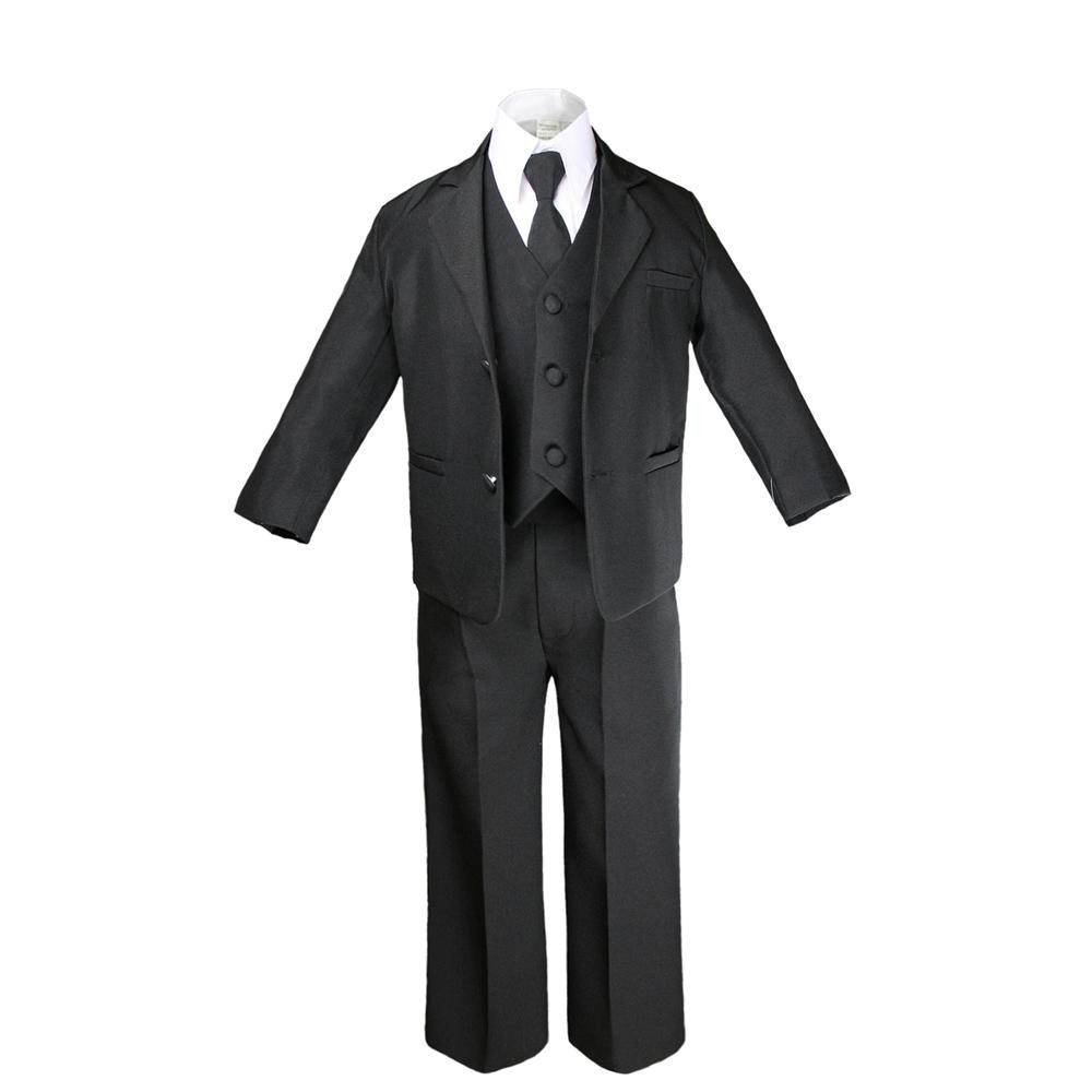 Leadertux 6pc 5 6 7 8 10 12 14 16 18 20 Kid Teen Boys Black Suits Tuxedo Formal Wedding Party Outfits Extra Navy Bow Tie Set
