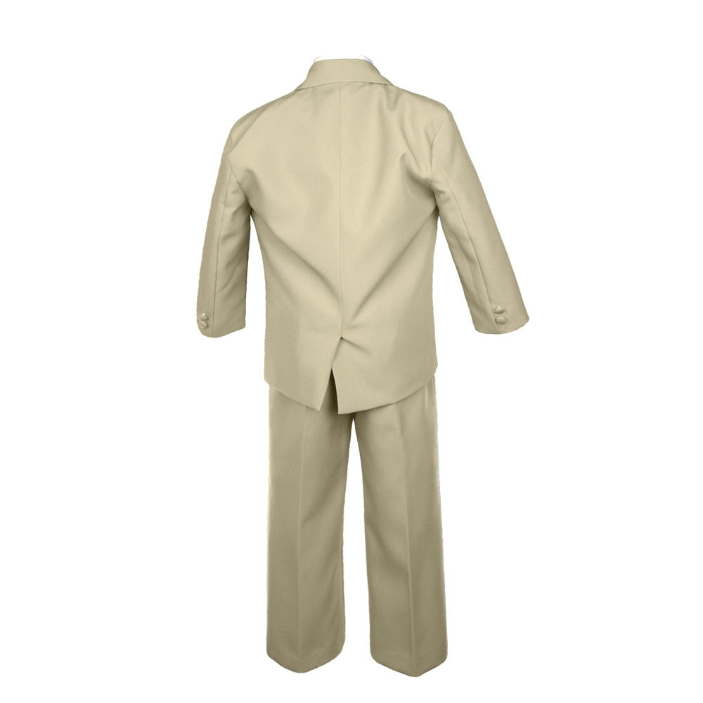 Leadertux S M L XL 2T 3T 4T Baby Toddler Khaki  Formal Wedding Party Boy Suit Tuxedo Outfit 6pc Set + Satin Gold Tie