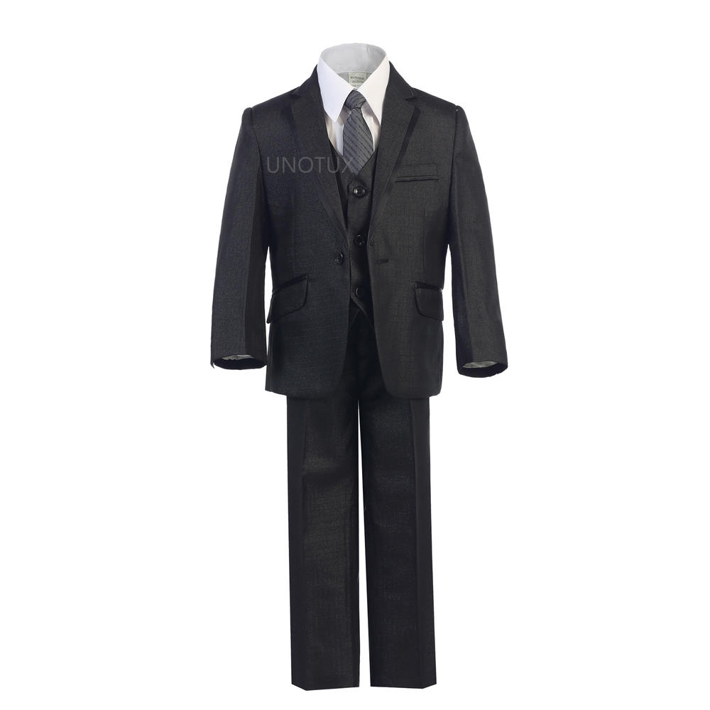 Leadertux 5pc Toddler Boy Teen Black Formal Wedding Party Suit Vest Tie Set Outfit 2-20