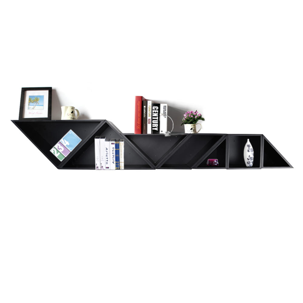 “Tangram” Wooden Wall Shelf Rack Cabinet Display Storage set of 7 (Black)