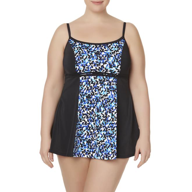 A SHORE FIT! Women's Plus Swim Dress Geometric Print