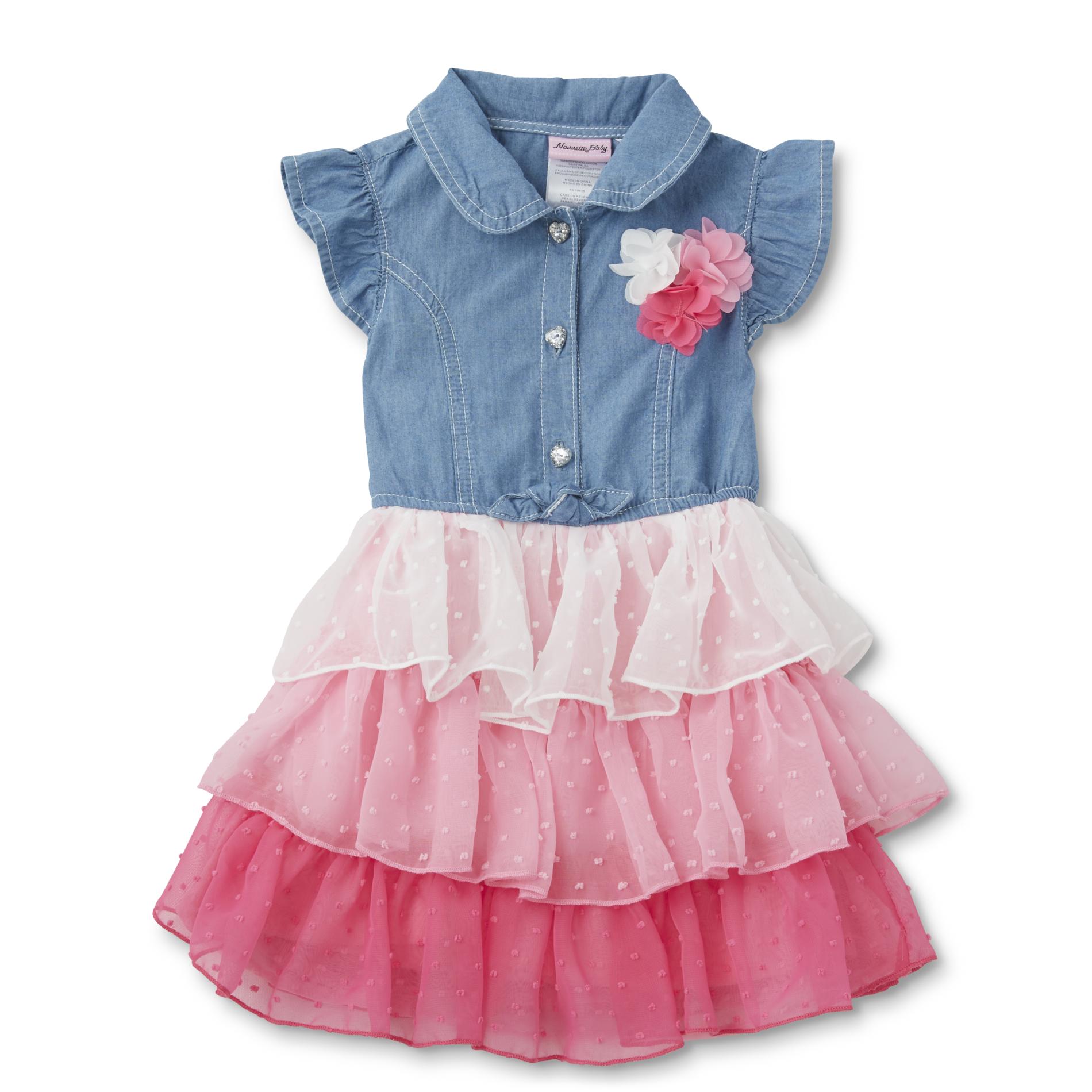 Girls Ruffle Woven Dress - Cotton Sateen Toddler Dress With Elastic Waist