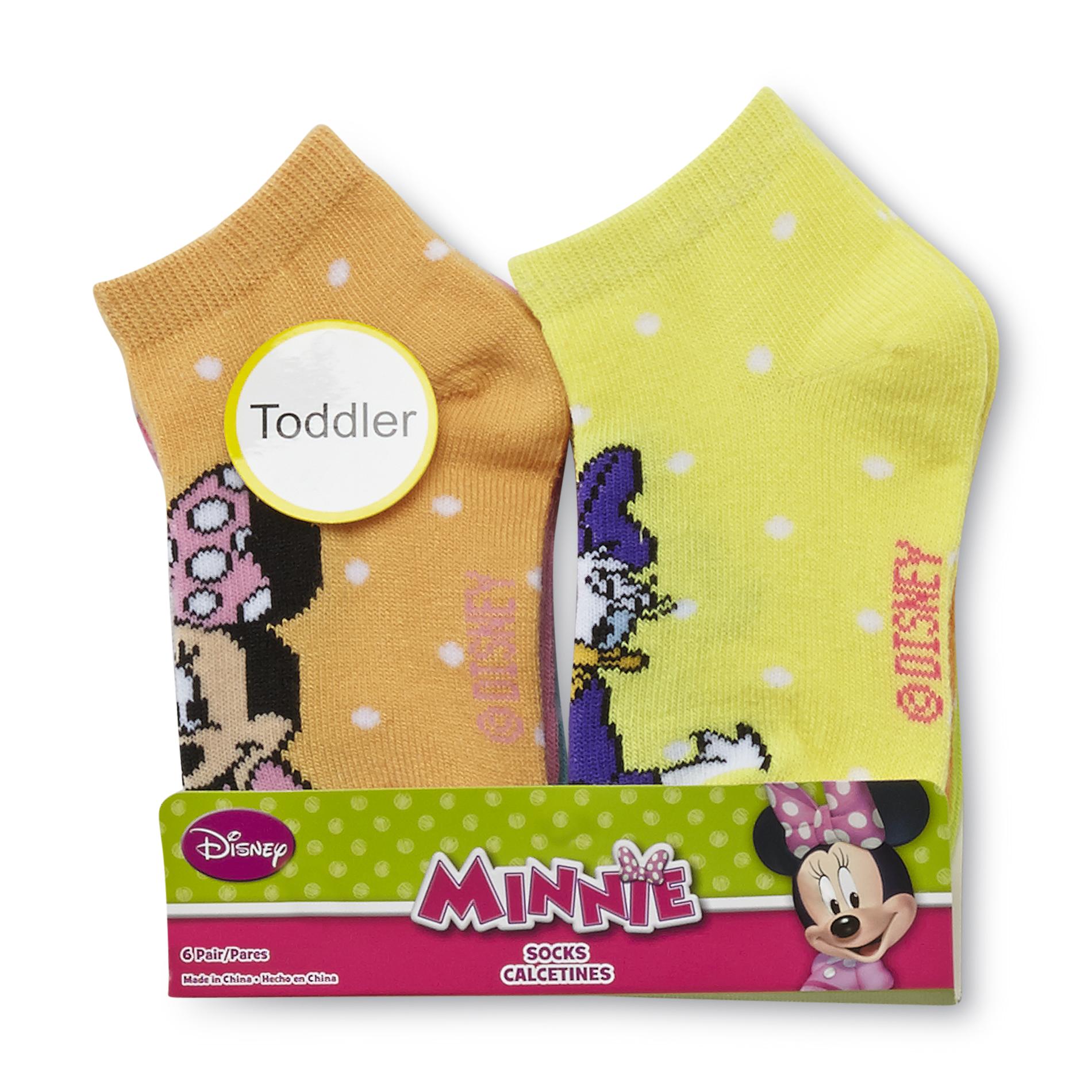 Disney Minnie Mouse & Daisy Duck Toddler Girl's 6Pairs Quarter Crew Socks