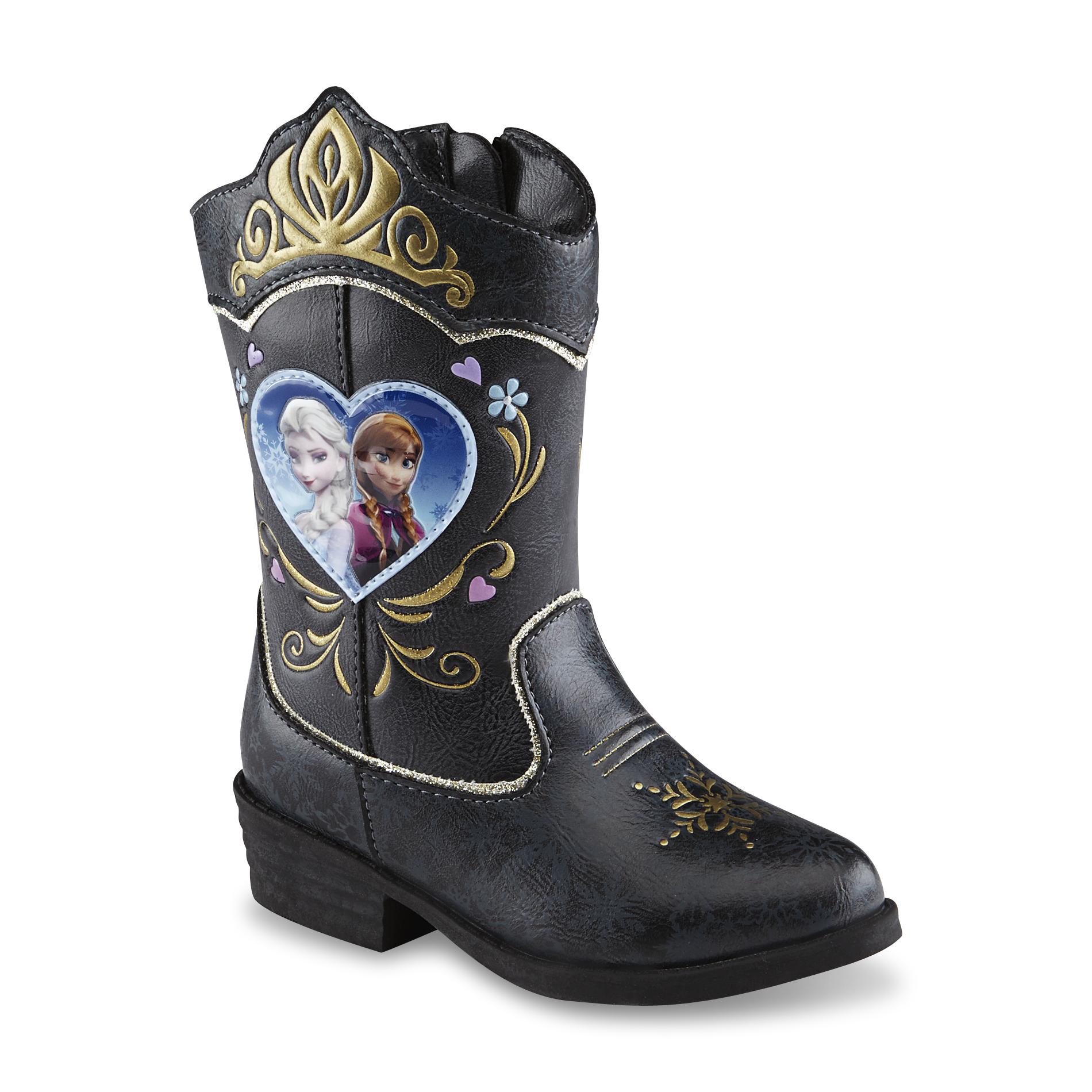 Disney Toddler Girl's Frozen Black/Gold/Blue Cowboy Boot | Shop Your
