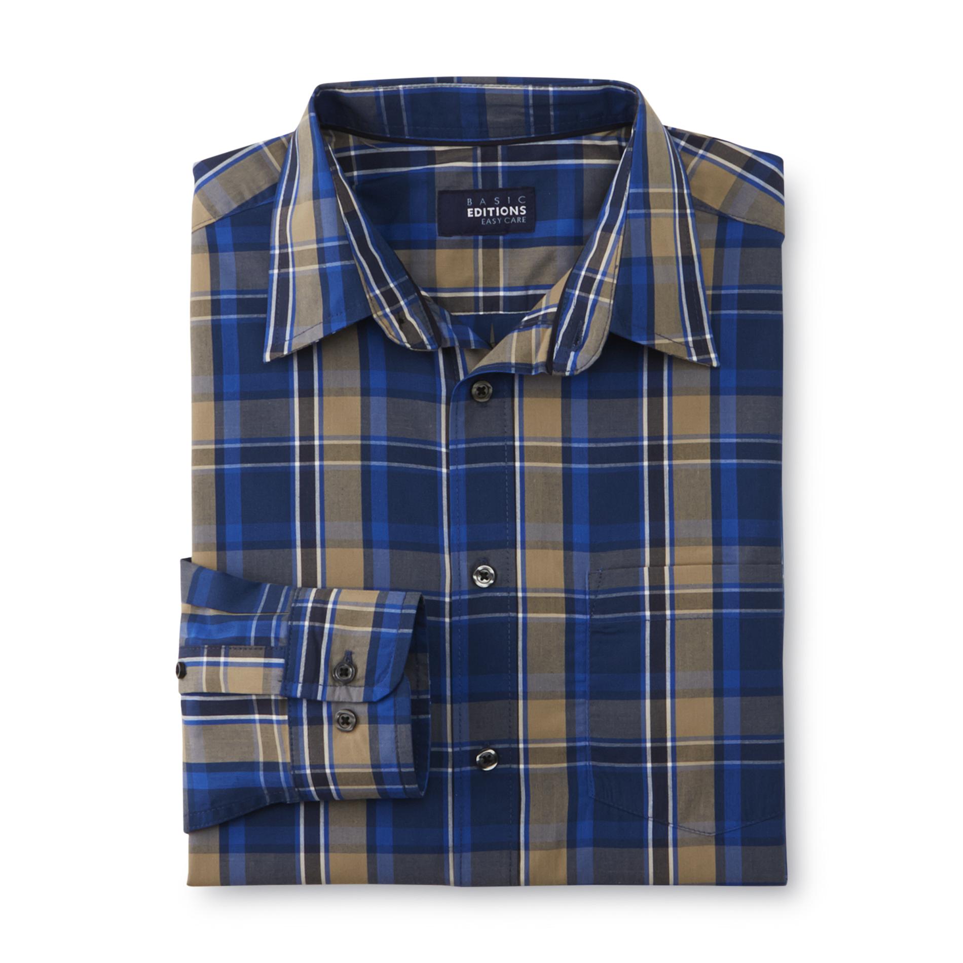 Men's Big & Tall Easy Care Button-Front Shirt - Plaid