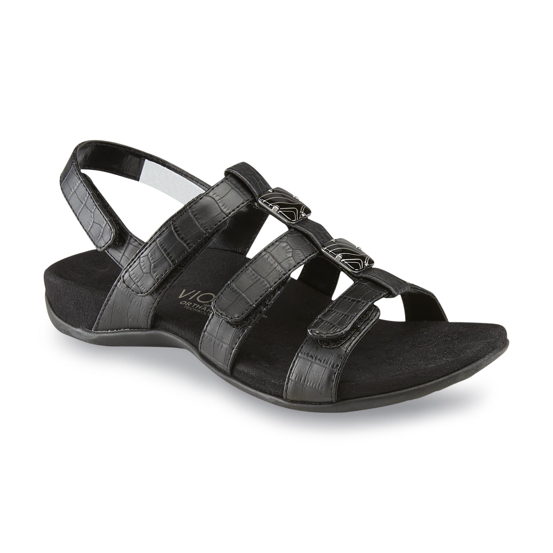 Vionic Women's Amber Black Ankle Strap Comfort Sandal - Wide Width