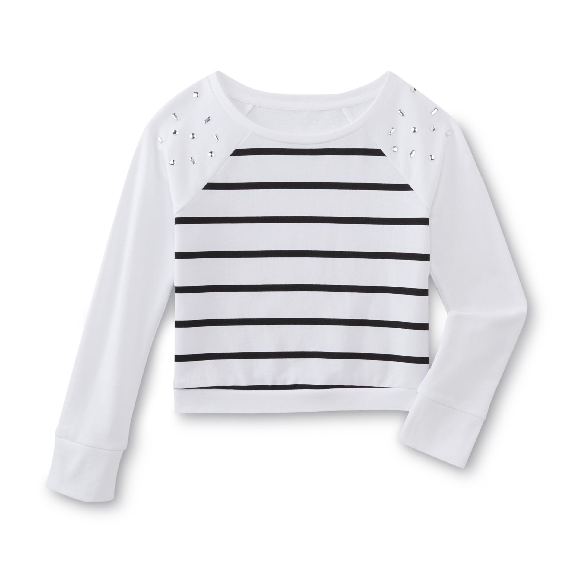 Girl's Embellished French Terry Knit Top - Striped