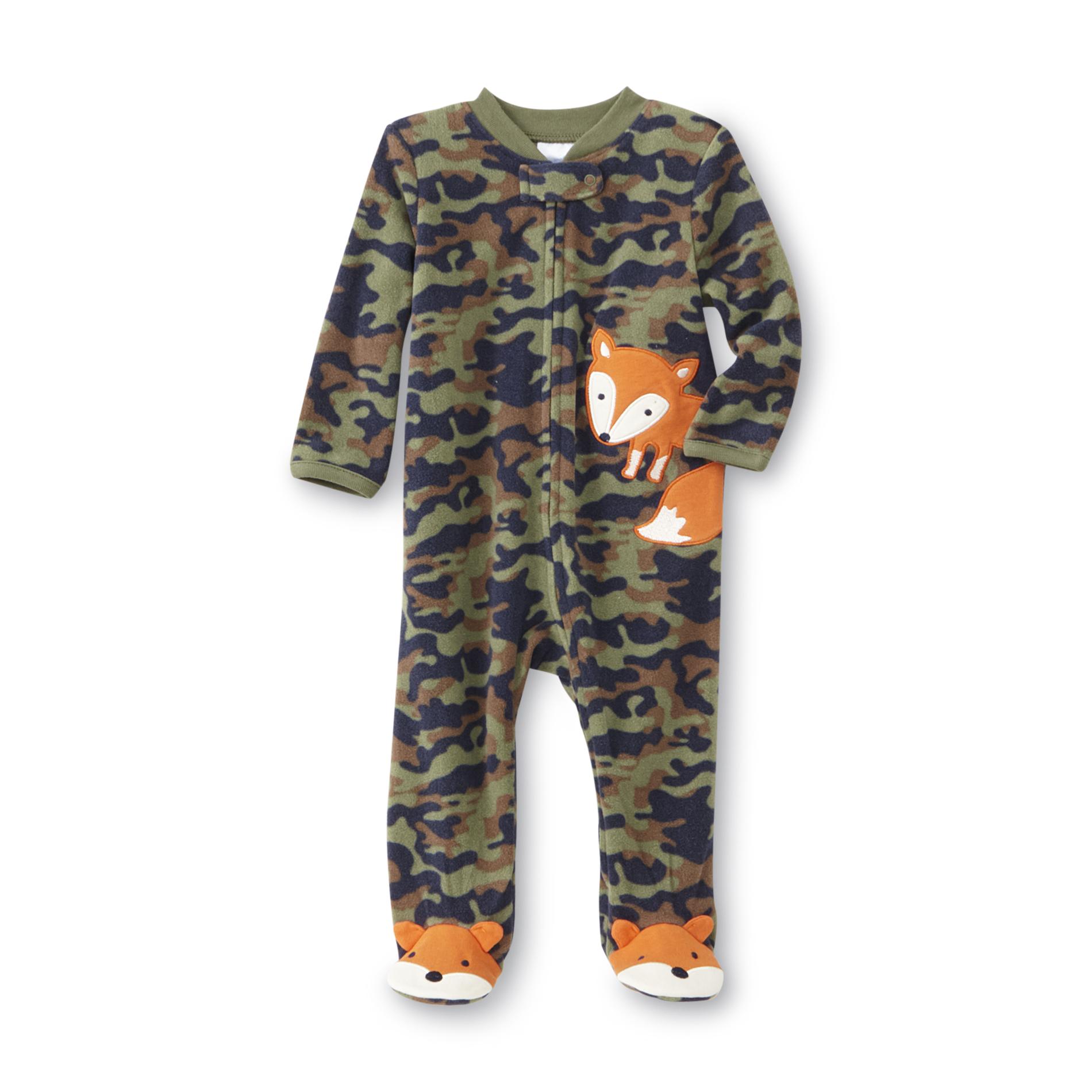 Newborn Boy's Footed Sleeper Pajamas - Camo Foxes