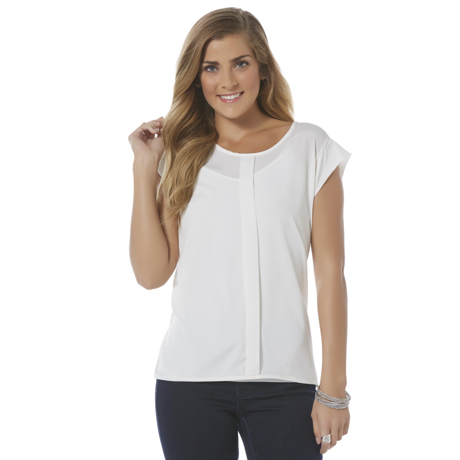 Women's Pleated Mixed Media Top