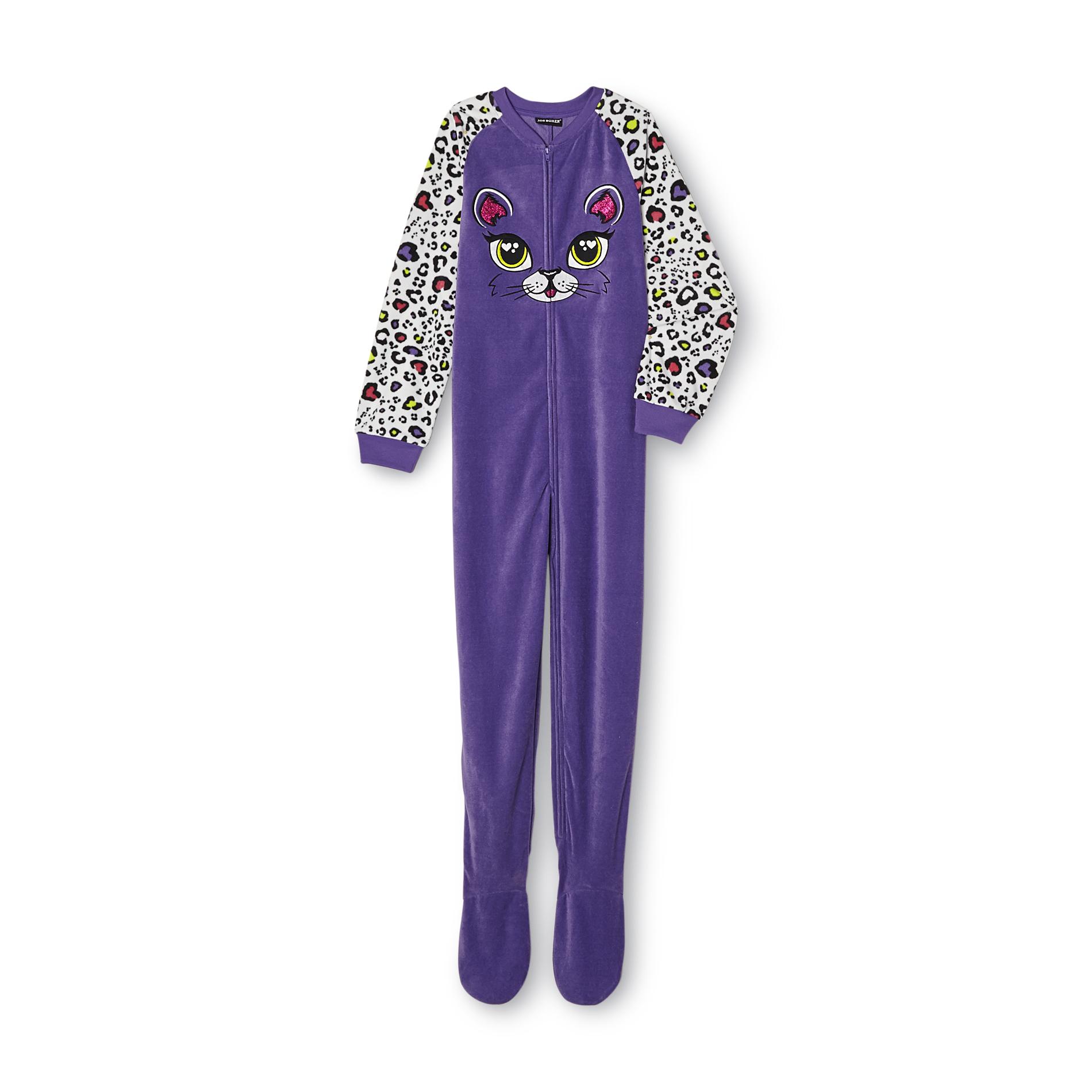 Girl's Microfleece Footed Pajamas - Kitty Cat