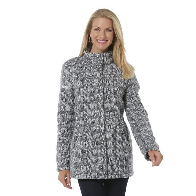 Basic Editions Women's Fleece Anorak Jacket Herringbone Print