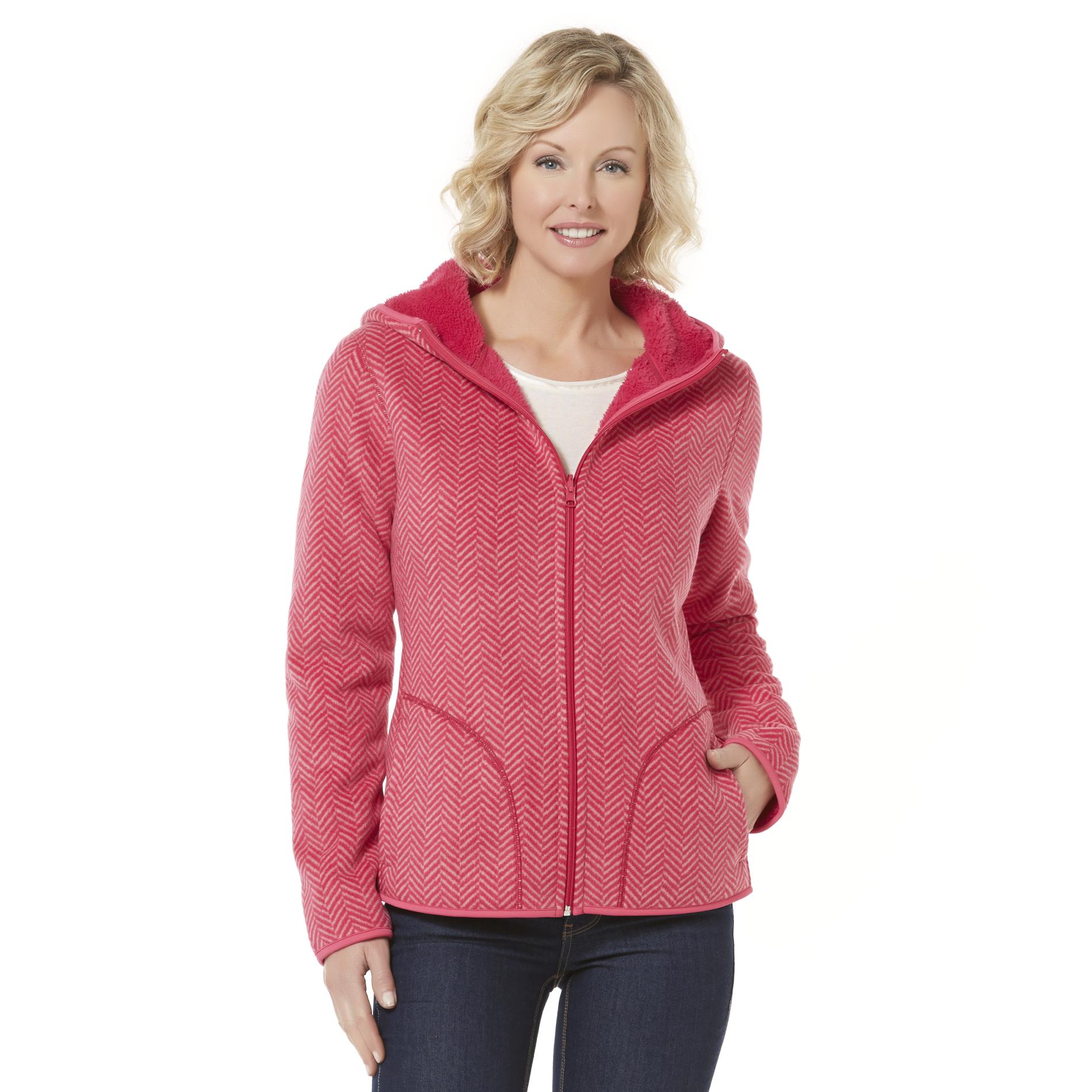 Laura Scott Women's Reversible Fleece Hoodie Jacket Herringbone