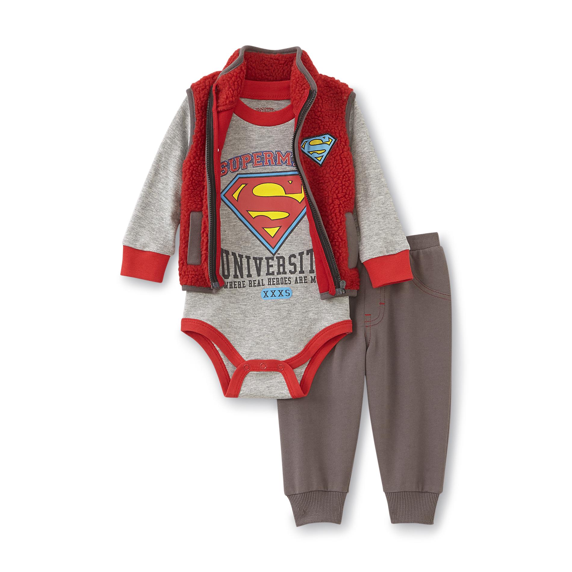 Superman Newborn Boy's Fleece Vest  Bodysuit & Pants