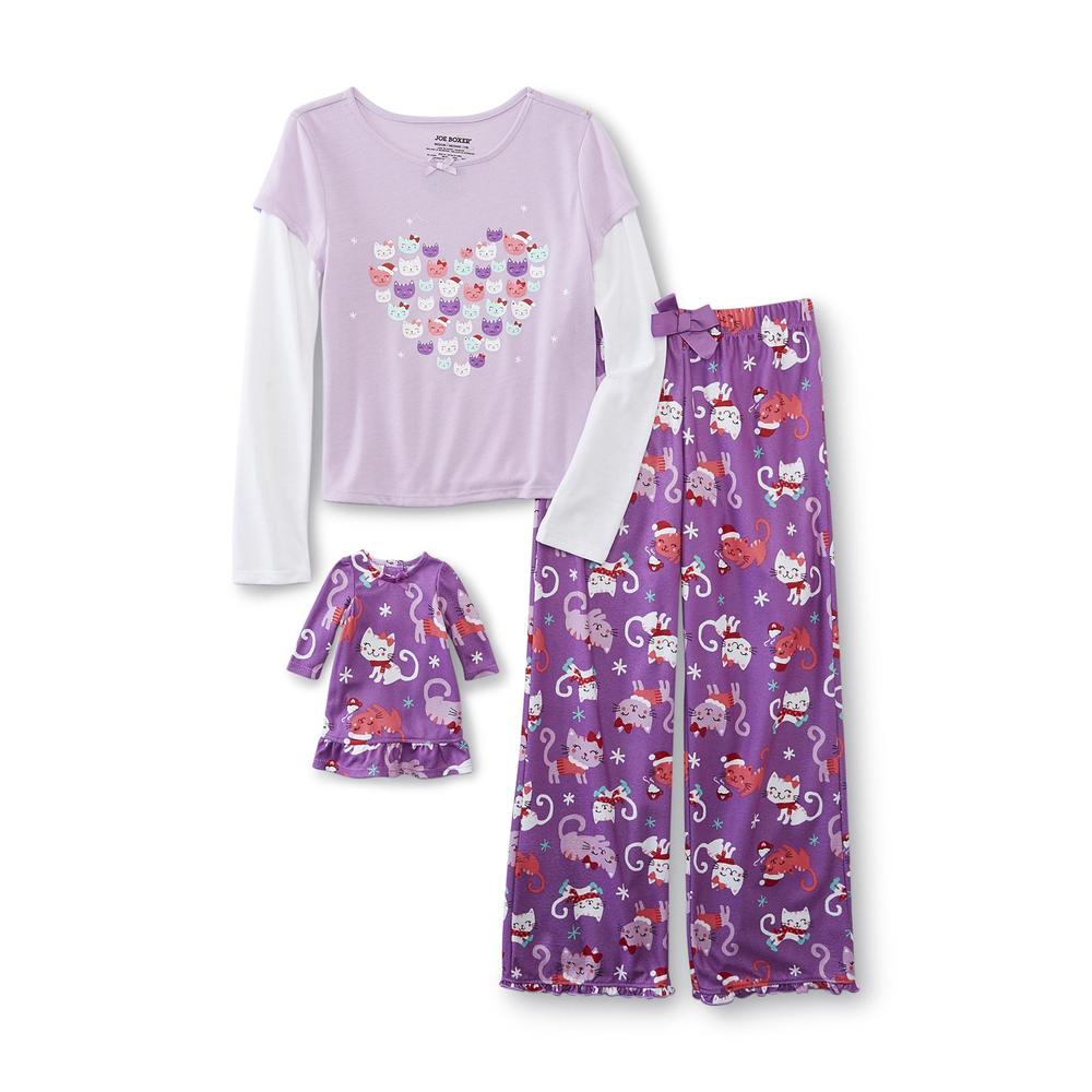 Girl's Christmas Pajamas & Doll Gown - Cats