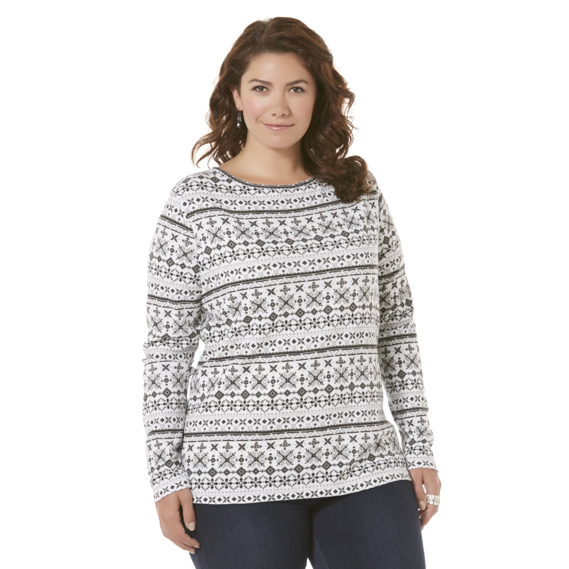 Women's Plus Waffle Knit Top - Fair Isle Print