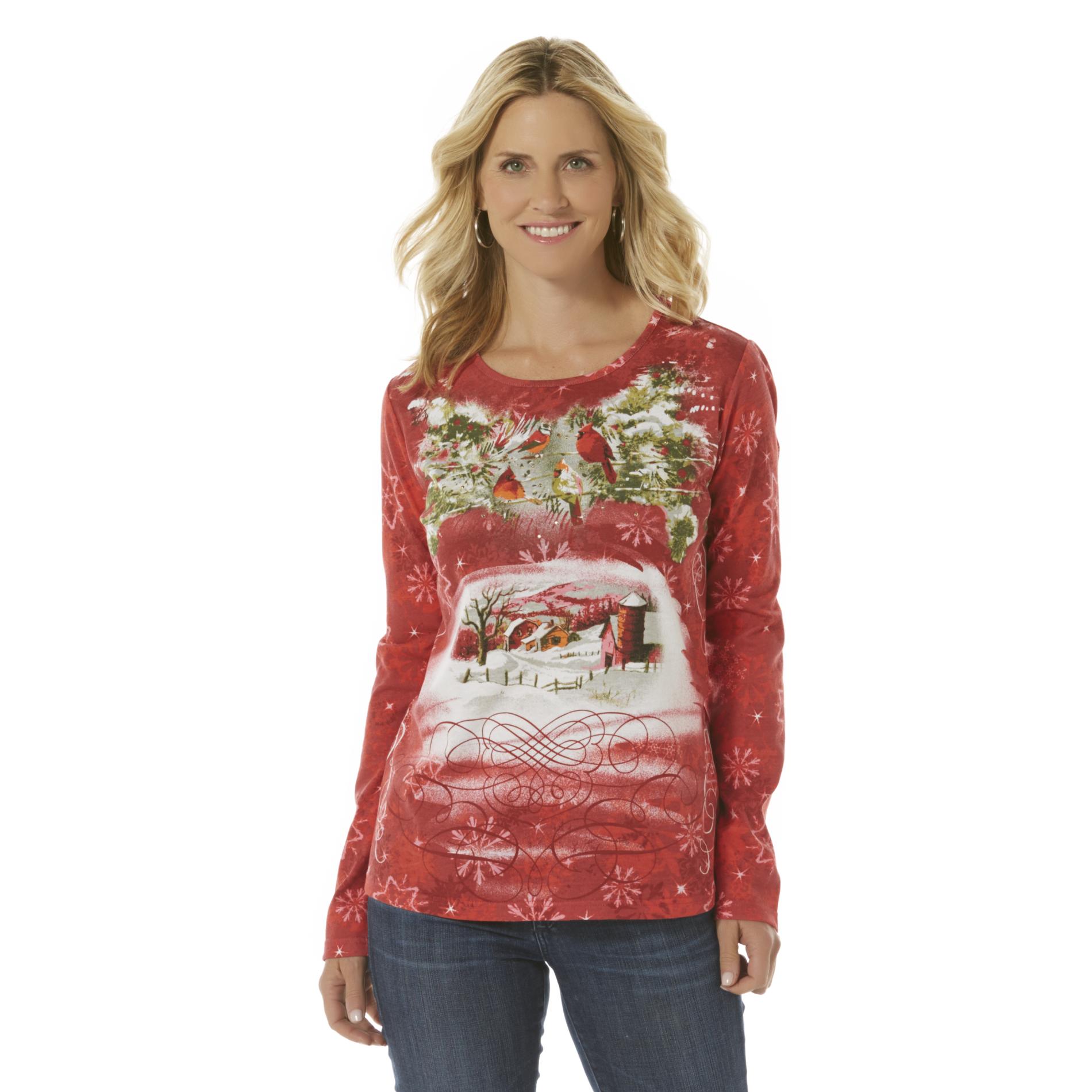Women's Christmas T-Shirt - Farm & Birds