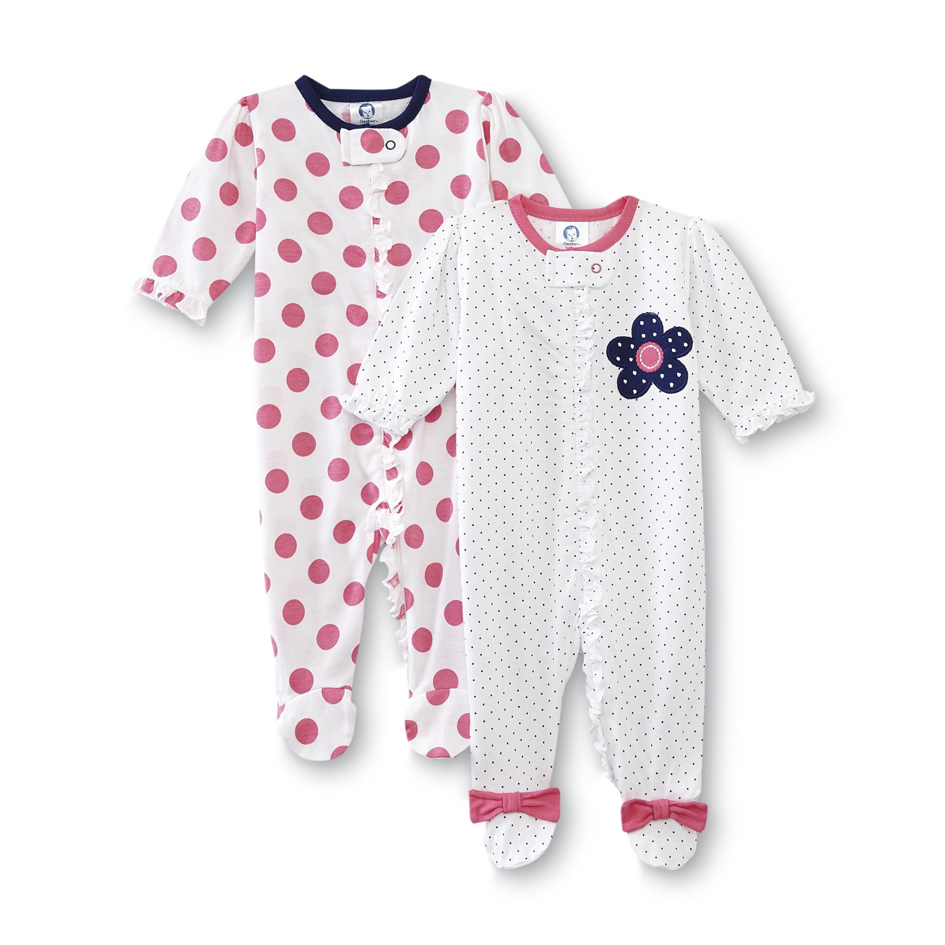 Gerber Newborn Girl's 2Pack Footed Sleeper Pajamas Polka Dot
