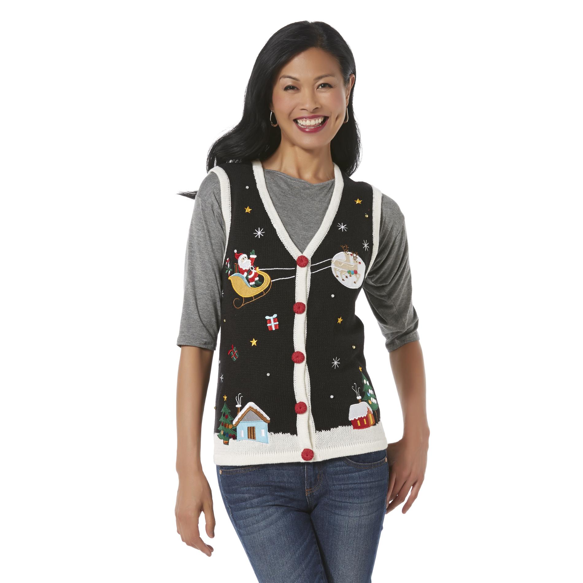 Holiday Editions Women's Christmas Sweater Vest - Santa's Sleigh | Shop Your Way: Online