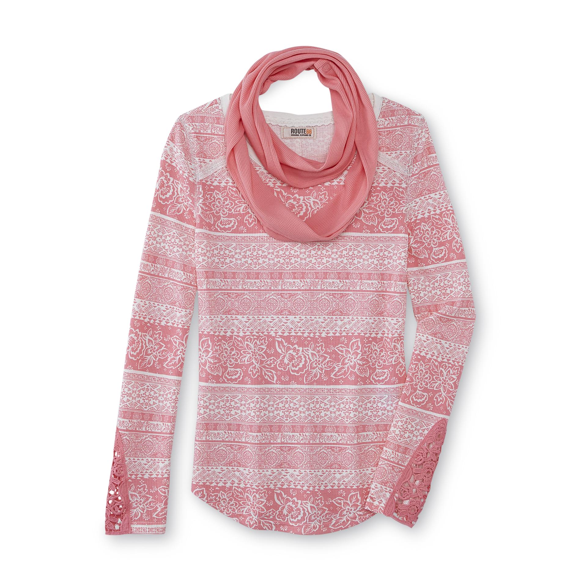 Girl's Thermal Top & Infinity Scarf - Striped