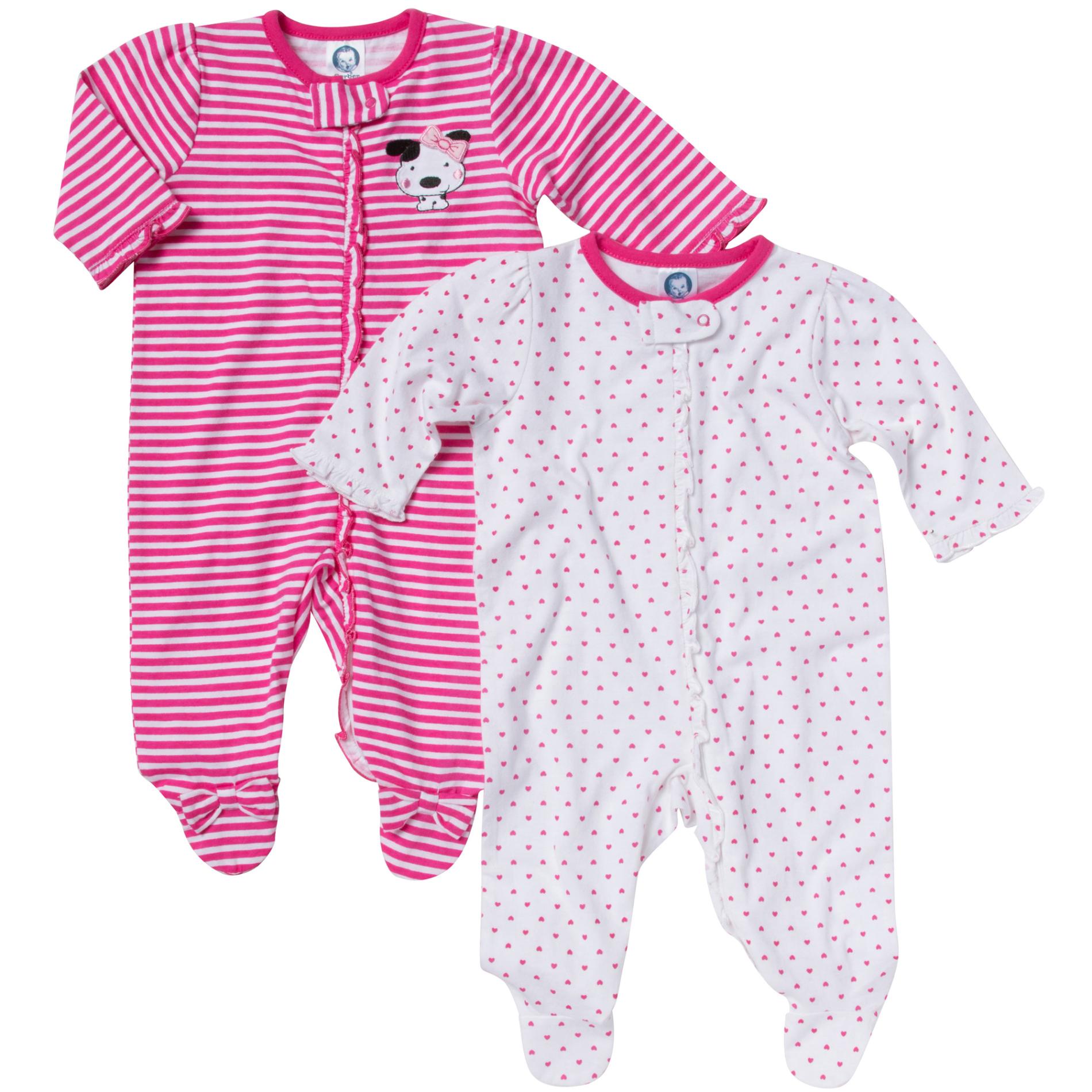 Gerber Infant Girl's 2Pack Footed Sleeper Pajamas Polka Dot & Striped