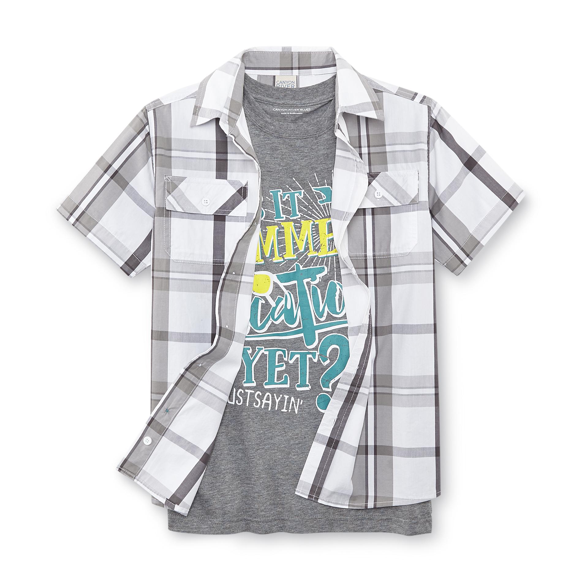 Boy's Button-Front Shirt & T-Shirt - Plaid