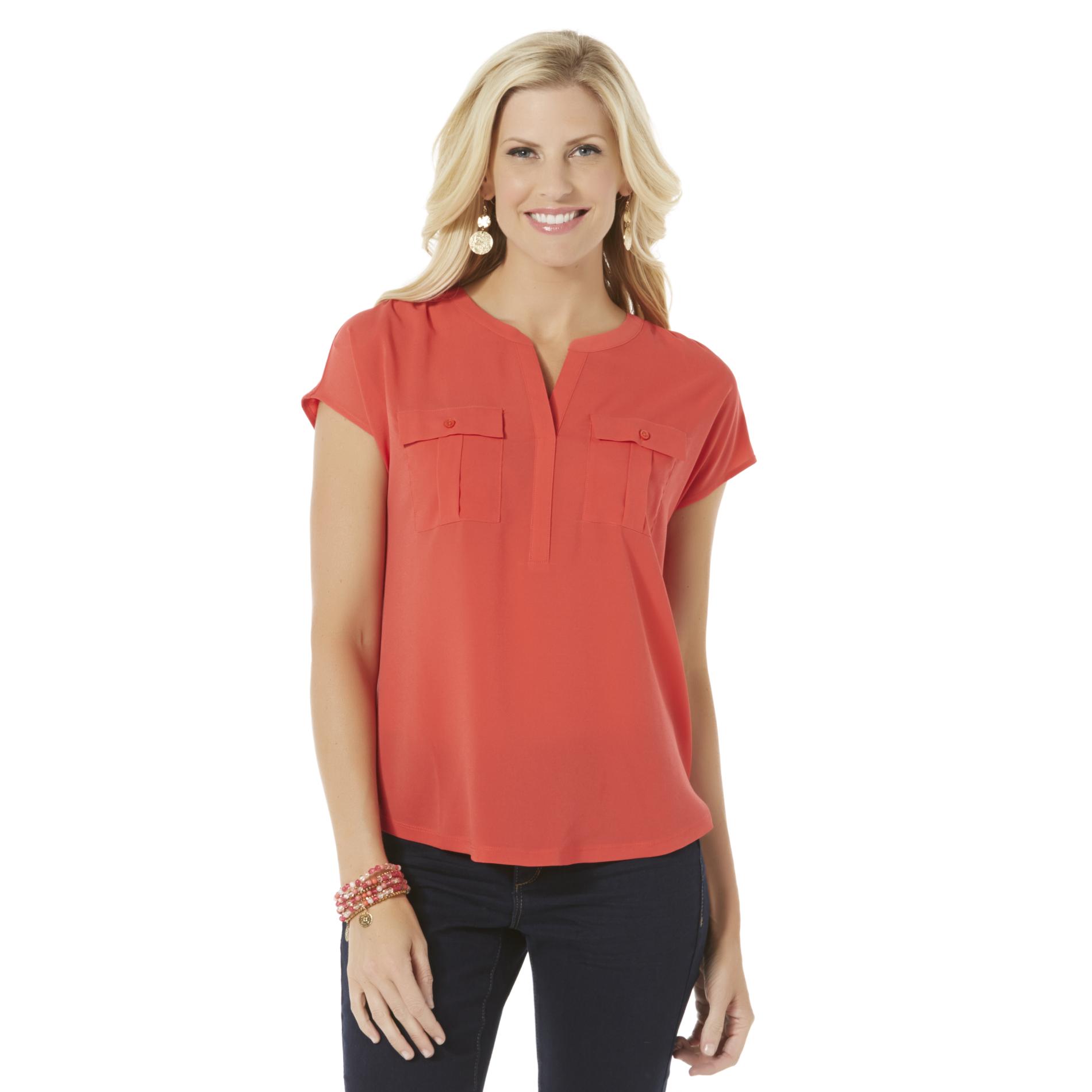 Jaclyn Smith Women's YNeck Blouse Clothing, Shoes & Jewelry