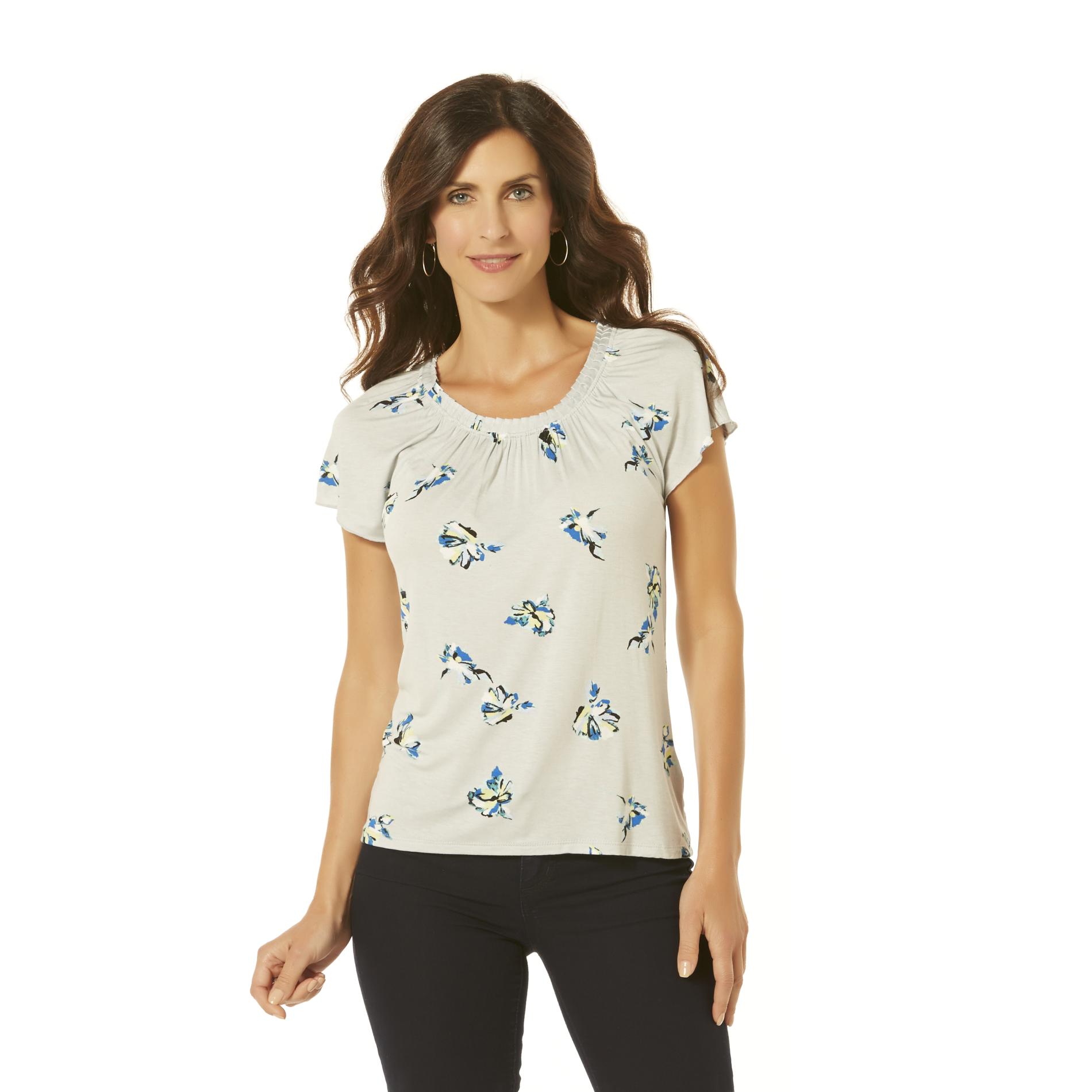 Women's Pleated Neck Shirt - Floral