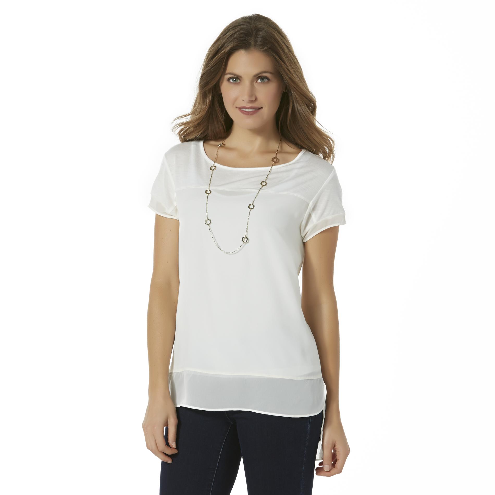 Metaphor Women's Sheer Hem TShirt Clothing, Shoes & Jewelry
