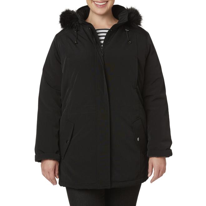 Basic Editions Women's Plus Hooded Stadium Jacket