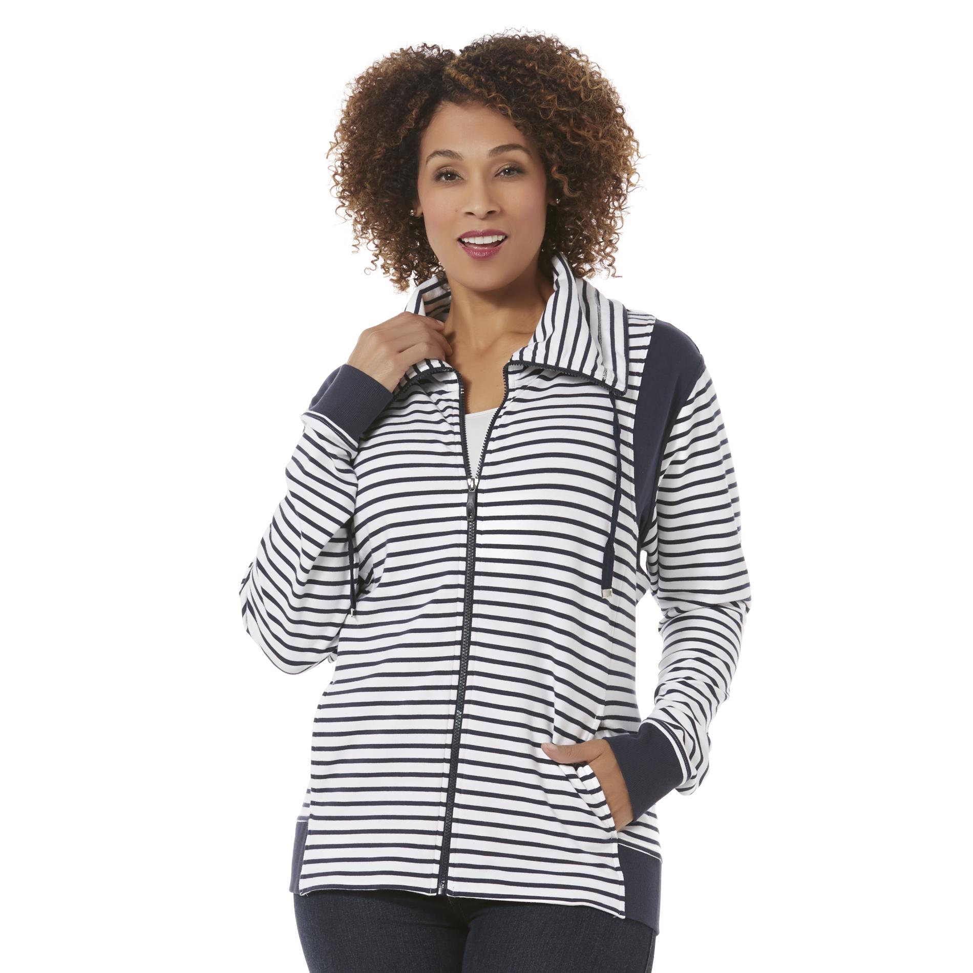 Women's Plus Cowl Neck Jacket - Striped