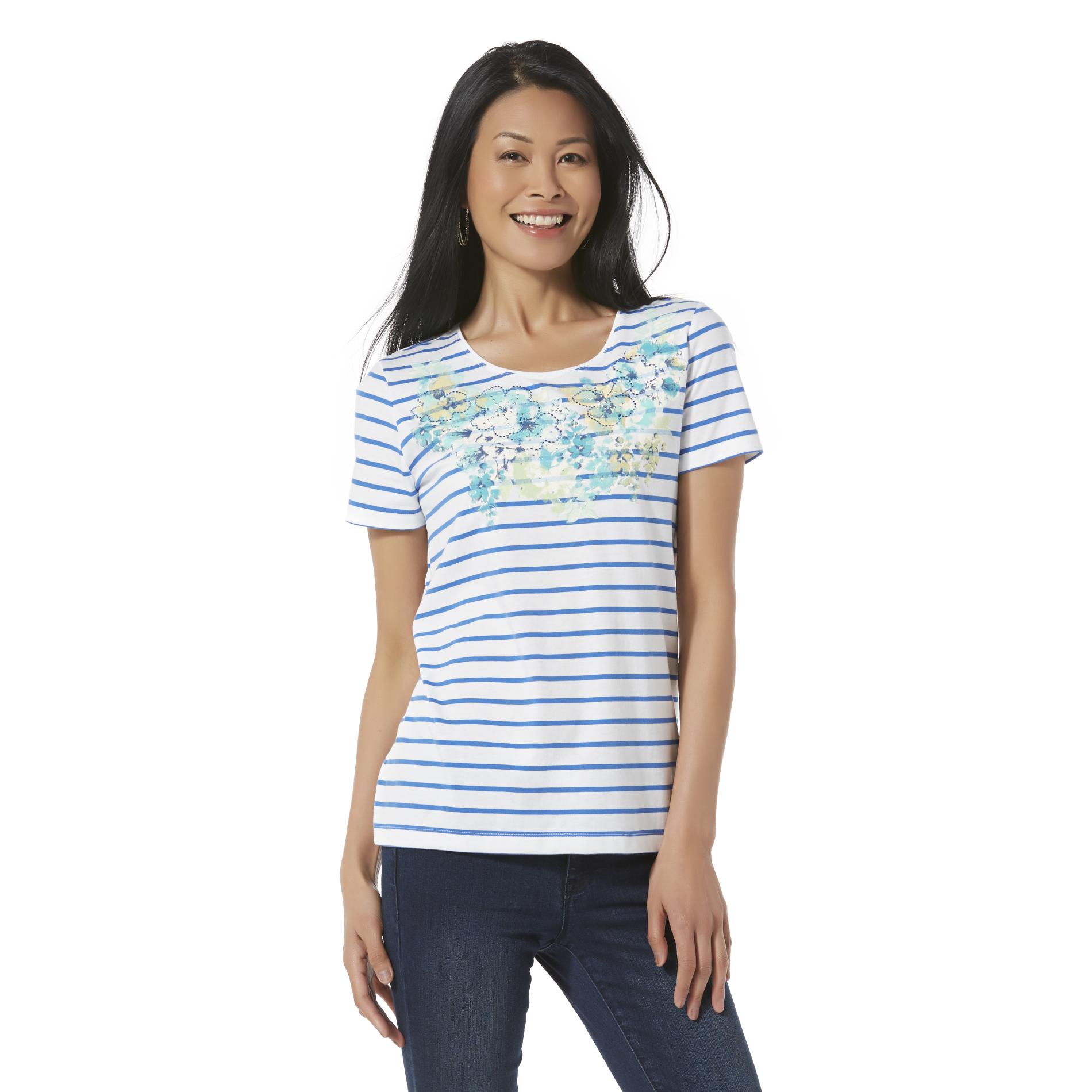 Women's Embellished T-Shirt - Striped